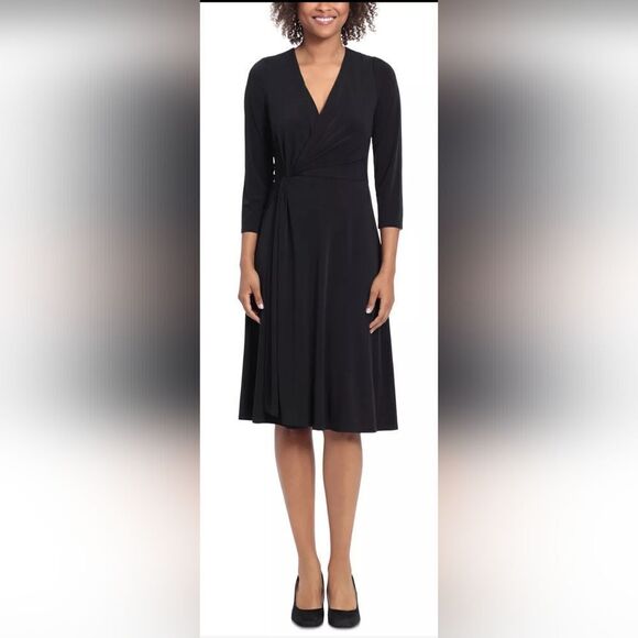 LONDON TIMES Side-Twist A-Line Dress NWT size 8 black - Picture 1 of 5